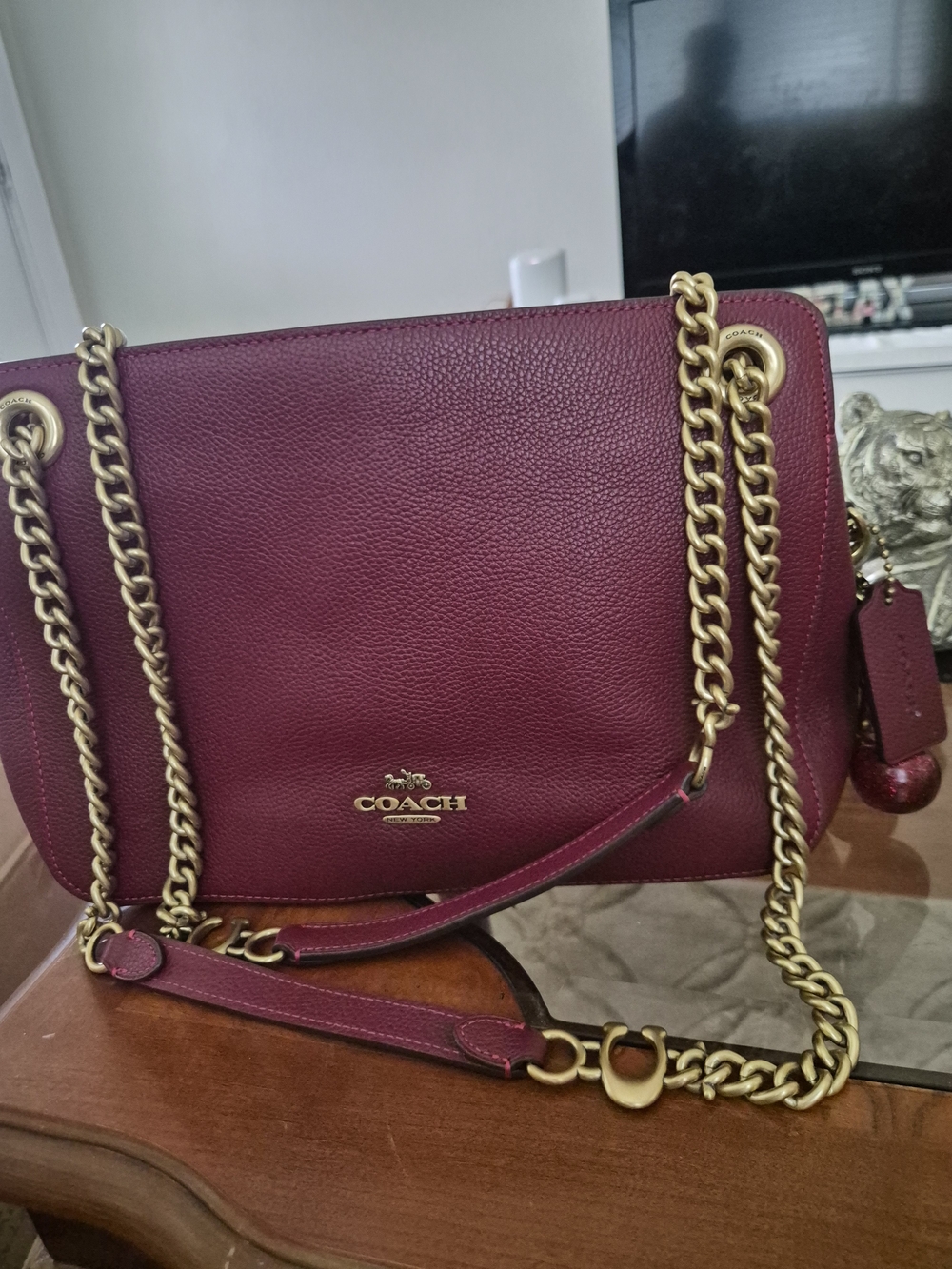 Coach Women's Pebbled Leather Shoulder Bag in Bordeaux